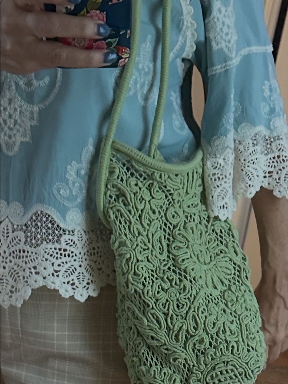Zara Light Green Crochet Shoulder Bag
